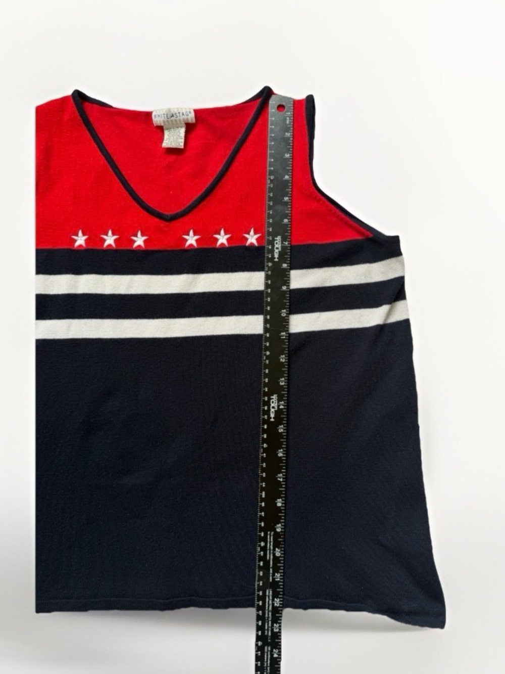 Vtg White Stag Patriotic Sweater Vest XL Knit Tank Top Americana Stars July 4 - Picture 6 of 7